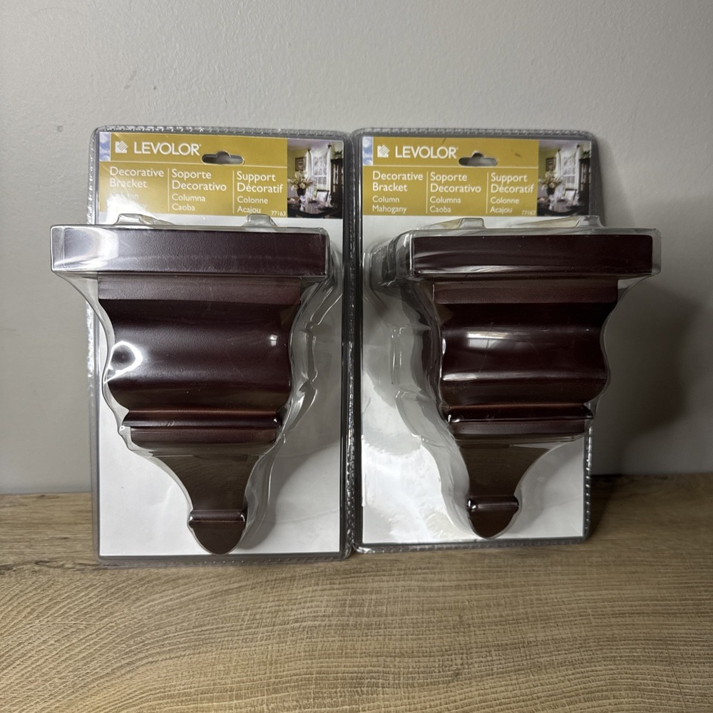 Levolor Decorative Bracket‎ Wood Arch Sconce Window Curtain Column Mahogany Tone